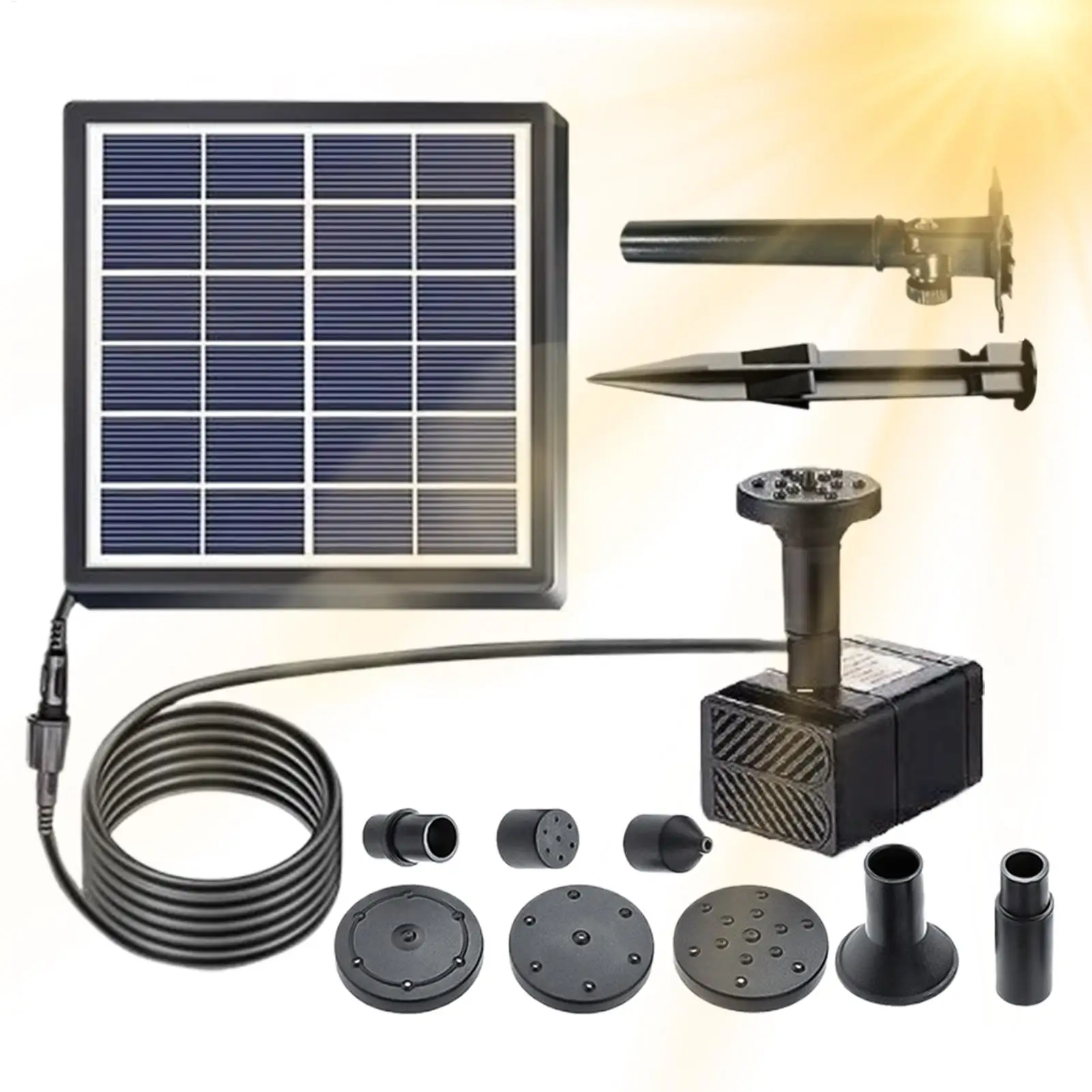 6V 2W Solar Powered Fountain 8 Nozzles Outdoor Water Bathing Pump Pool Pond Patio Garden Backyard Deck Planter Birdbath Decor