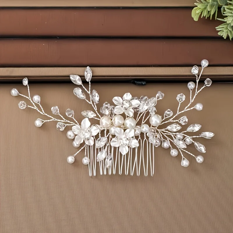Crystal Pearl Leaf Hair Comb Clip Headband For Women Party Bridal Wedding Hair Accessories Jewelry Comb Clip Headband Hairband