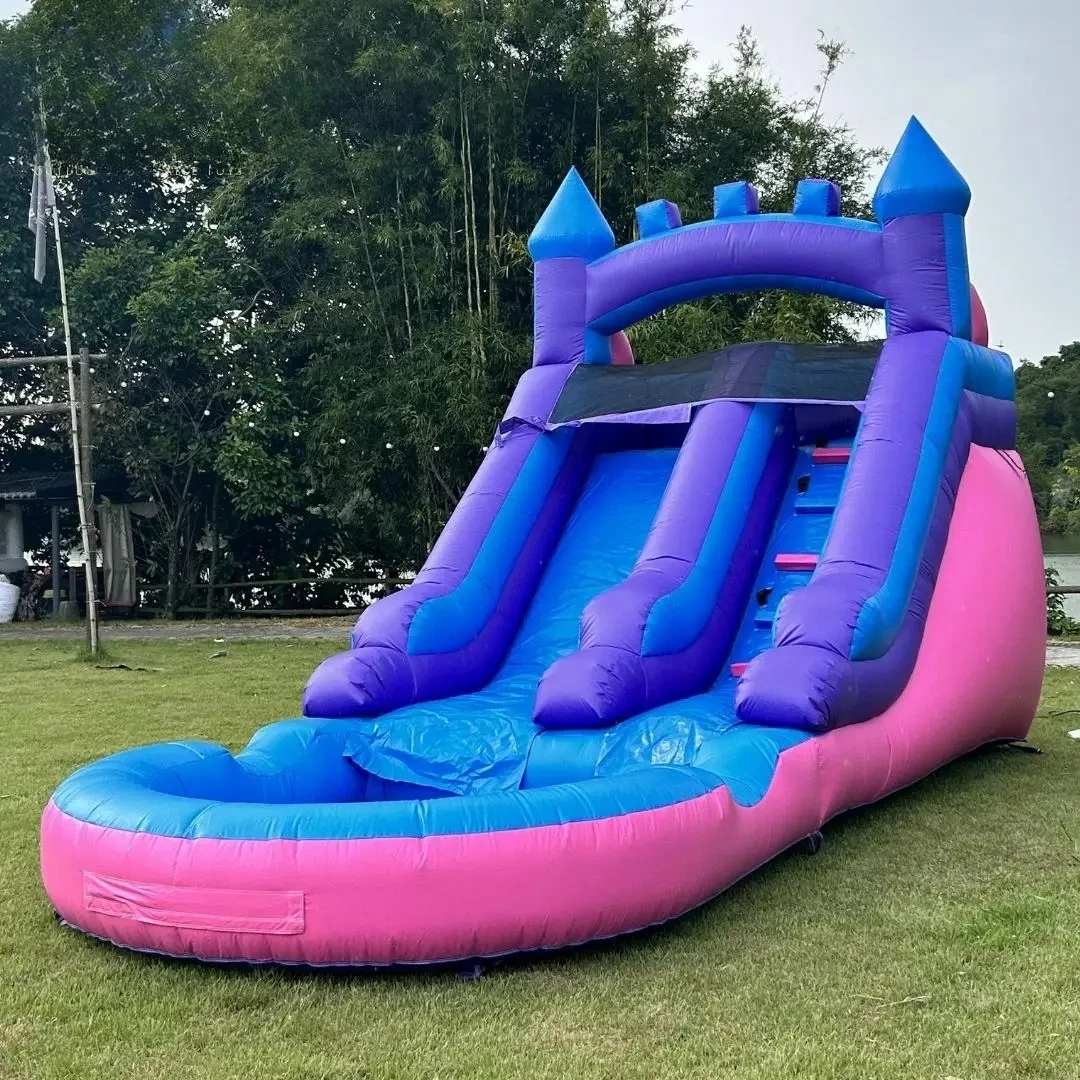 Tobogán acuático inflable azul marino y morado de grado comercial de 21 pies con castillo hinchable para piscina contra salpicaduras para adultos y niños incluye soplador