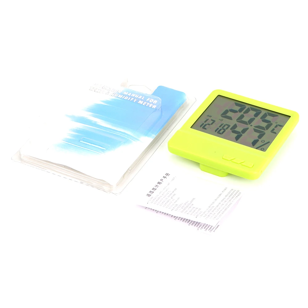 Tampilan LCD Jam Suhu Kelembaban Meter Multi-fungsi Rumah Tangga Dalam Ruangan Berdiri dan Wal Menggantung Termometer Higrometer