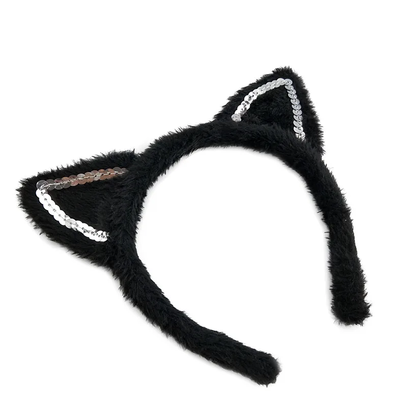 Diadema con orejas de gato para niños, conjunto de ropa de baile para escenario, disfraz de Halloween, Cosplay, diadema, guantes, blanco y negro