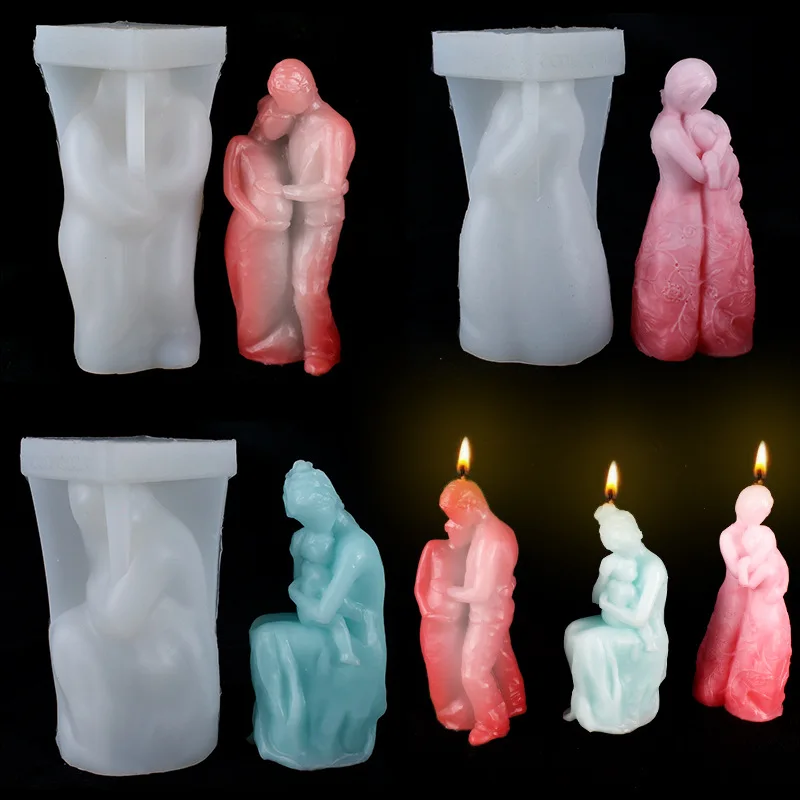 Large 3D Romantic Couple Portrait Lovers Silicone Candle Mold Carving Art Aromatherapy Plaster Home Decor Mould Wedding Gifts