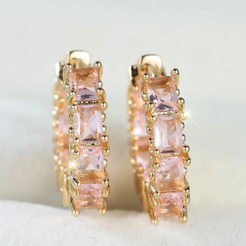 European and American Rectangular Zircon Earrings, Light Luxury with Zircon Inlay, Versatile, Fashionable and Sweet Accessories