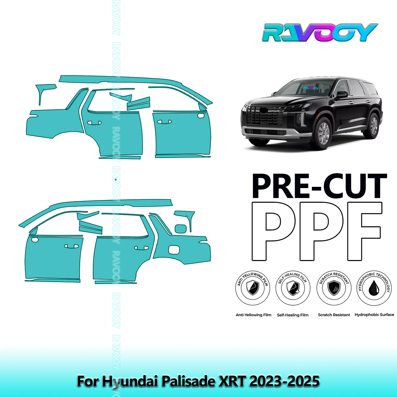 

For Hyundai Palisade XRT 2023-2025 8.5mil Clear Matte Pre-Cut PPF Door & A/B Pillar Kit TPU Paint Protection Film Set