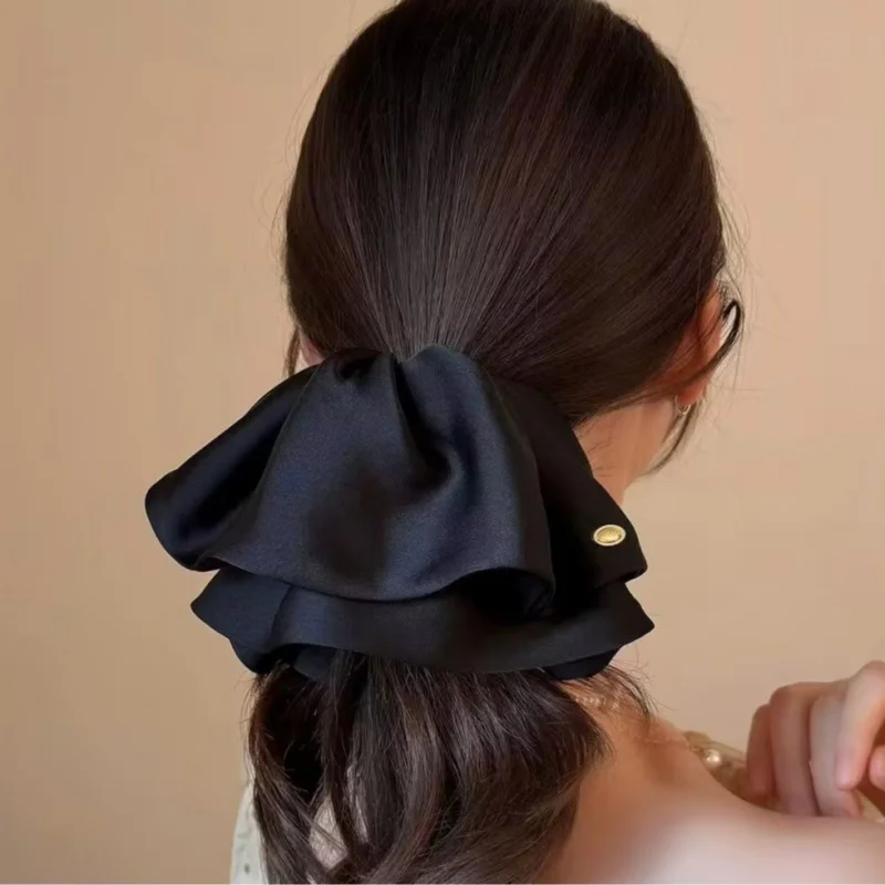

High-End Solid Color Satin Bow Back of Head Hair Clip Super Fairy Light Luxury Fashionable Ponytail Clip New Hair Accessory