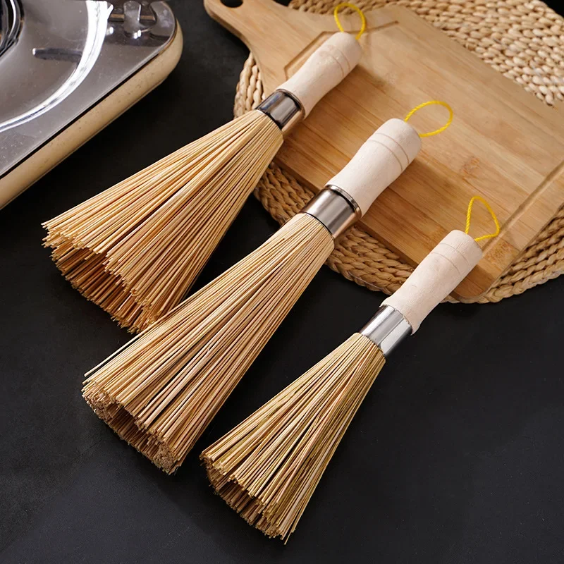 Natural Bamboo Pot Brush Long Handle Wok Cleaning Brush Dish Brush Kitchen Tool Supplies For Home Restaurant