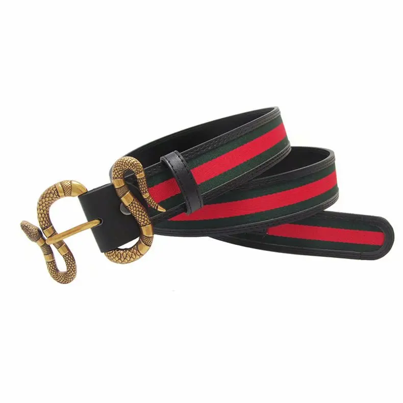 

2025 New! European American Retro Snake Button Head Men's Canvas Belt Casual Business Commuter Youth Jeans Belt