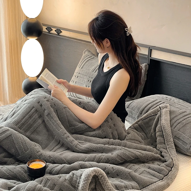 WOSTAR Coperta in pile corallo caldo morbido extra large Plaid jacquard soffice peluche divano tiro autunno inverno lenzuolo spesso 150x200