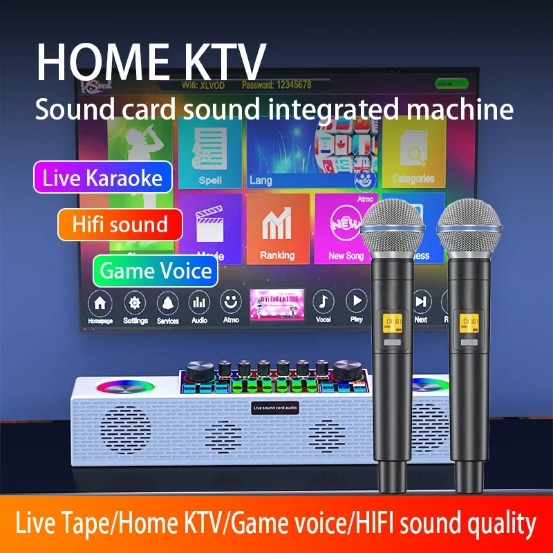 

Outdoor Sound Card Speakers Integrated Machine Broadcast/Party/PC/Mobile Phone Home Karaoke Wireless Bluetooth Boombox For Live