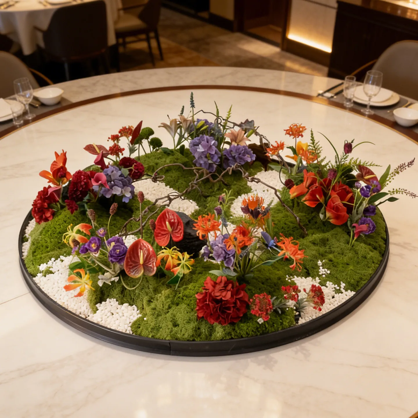 CX Baihui High-End Dining Table Flower Landscape Decoration Hotel Private Room New Chinese Style Artificial Flowers