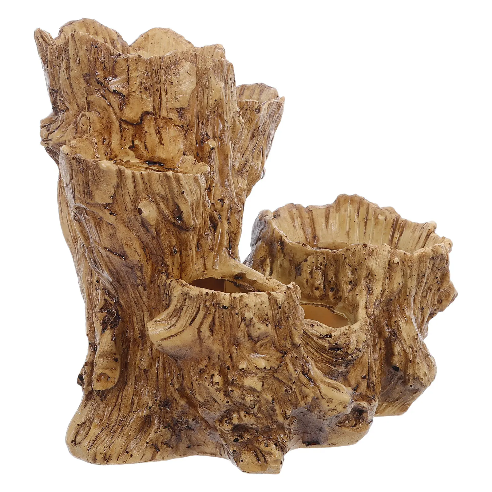

Six-Hole Decorative Indoor Flower Pot Tree Stump Style Faux Wood Resin Bonsai Planter Pot Vintage Driftwood Succulent Bowl