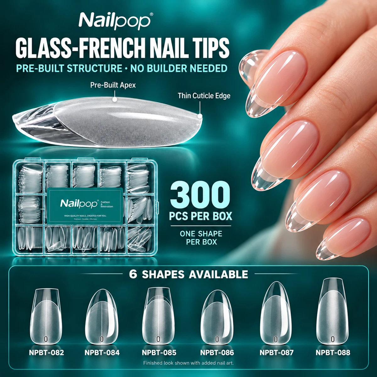 No Builder Needed Press On Nails Pre-Shaped Apex French Tips Clear False Nails 15 Sizes Easy Extension Nail Art Tips  300Pcs
