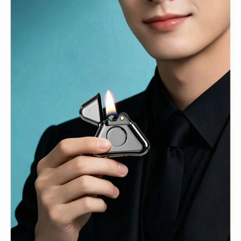 Creative Triangle Cotton oil Lighter Flip Fingertip Gyroscope Rotating Alloy Trendy Play Relaxing Personalized Portable Smoking