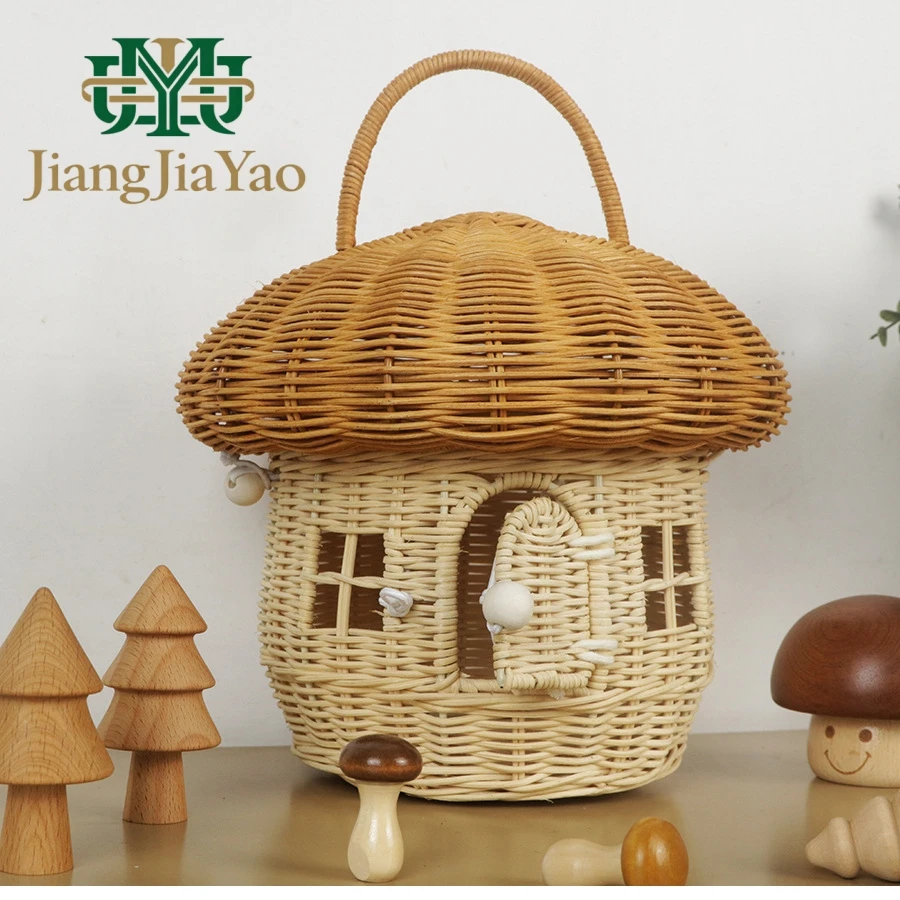 Bolso de hombro artesanal de mimbre con forma de bellota, cesta de almacenamiento de ratán con forma de hongo, accesorios de fotografía, bolso para fiestas