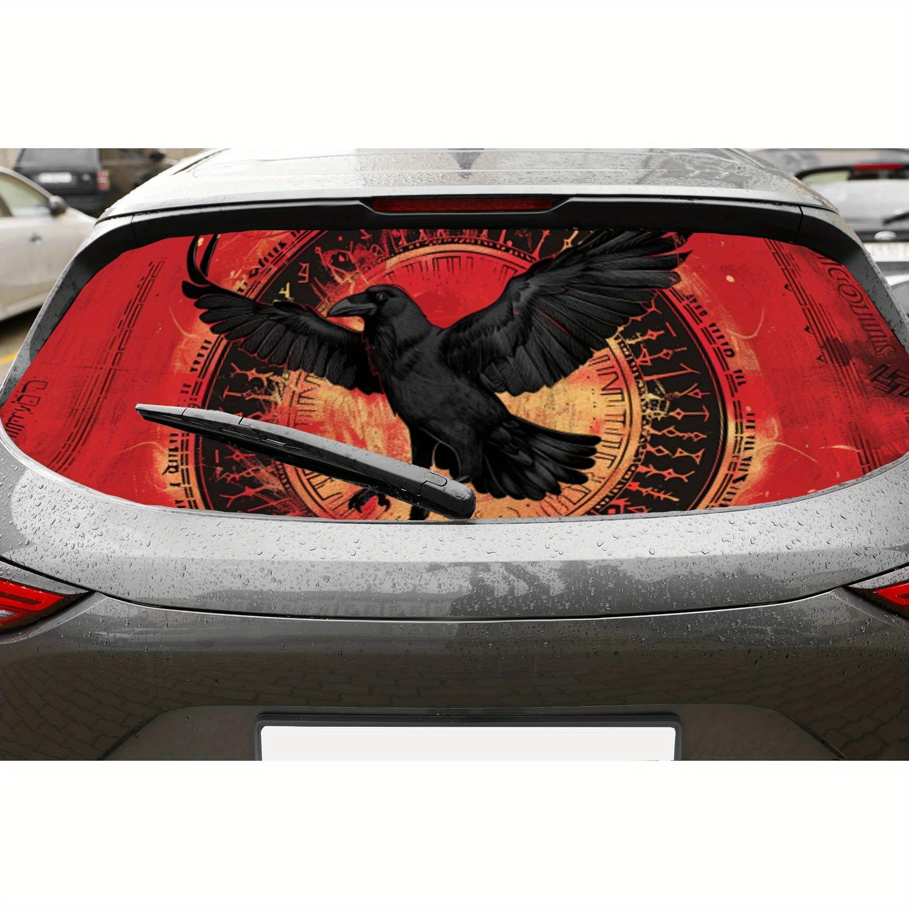 

Mysterious Scarlet Flame Raven PVC Perforated Car Vinyl Wraps, Durable Car Rear Windshield Sticker, Waterproof Car Rear Window D