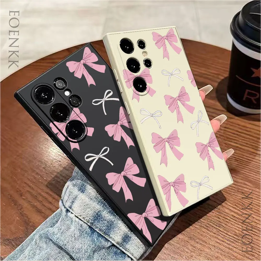 Black Pink Bowknot Silicone Case For Samsung Galaxy S25 S24 S23 S22 S21 A25 A32 A33 A72 A73 Note 10 20 Ultra Plus FE 5G  Cover