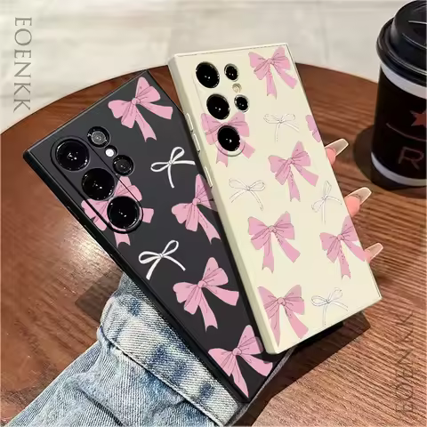 Black Pink Bowknot Silicone Case For Samsung Galaxy S25 S24 S23 S22 S21 A25 A32 A33 A72 A73 Note 10 20 Ultra Plus FE 5G Cover