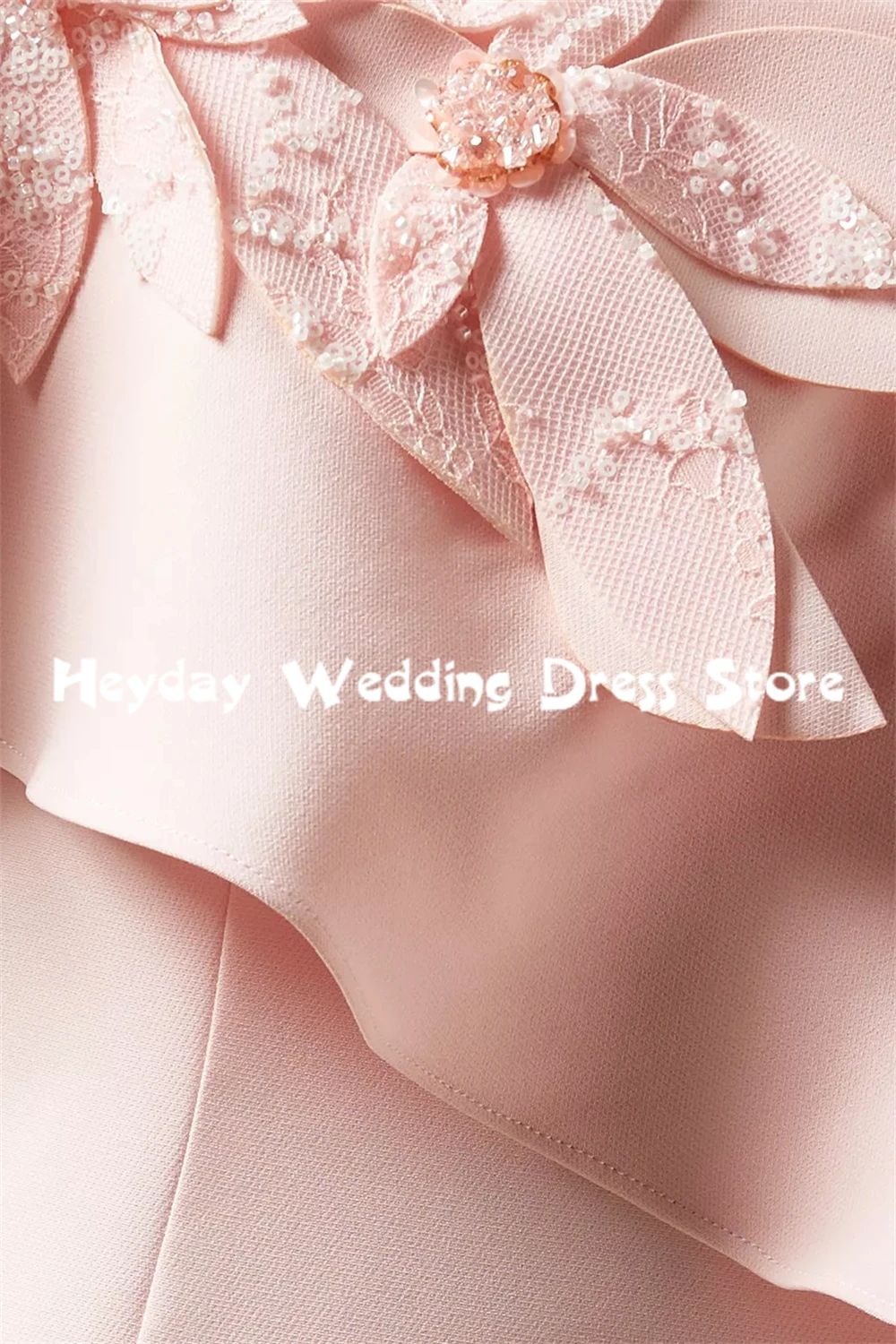 Heyday فساتين سهرة حورية البحر مطرزة بالزهور ثلاثية الأبعاد برقبة قارب للنساء بأكمام قصيرة بطول الأرض فساتين أنيقة رسمية 2025 #4