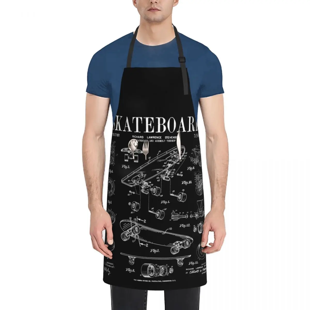 

Skater Skateboard Skateboarding Vintage Patent Drawing Print White Apron Christmas gift Custom chef costume Apron