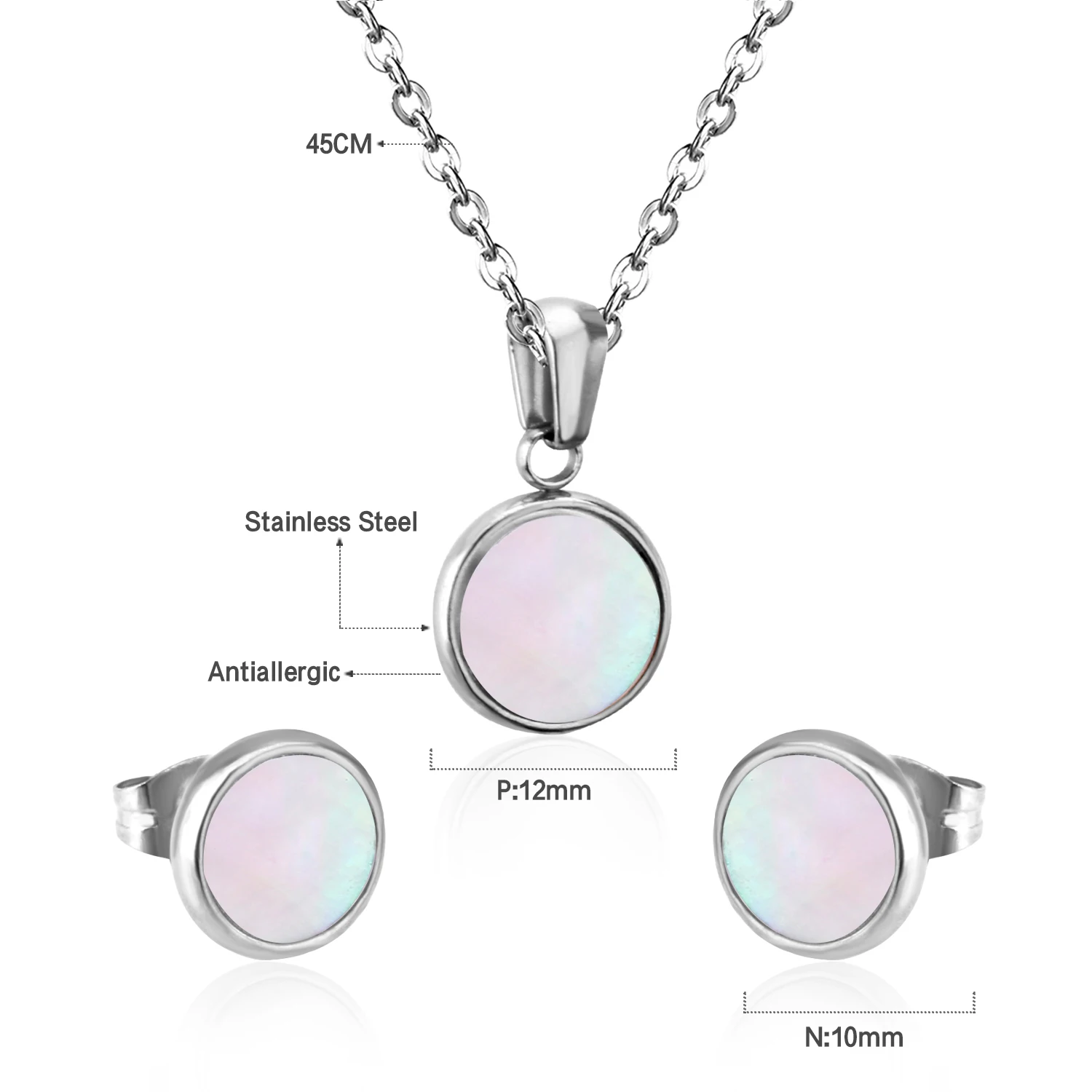 LUXUSTEEL White Shell Jewelry Sets Pendants Necklace Earring Sets Stainless Steel Necklace For Women/Girl Wedding Party Bijoux