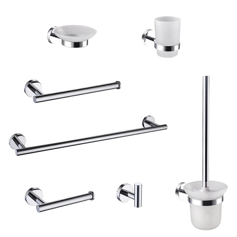 304 Stainless Steel Chrome Bathroom Hardware Towel Rack Toilet Paper Holder Liquid Soap Holder Towel Bar Toilet Accessories Set