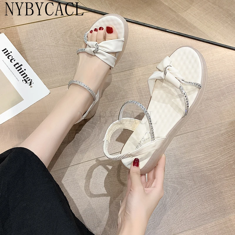 

French Thick-soled sandals women 2022 new summer flat shoes with soft sole soft leather fairy style sandals South Korean style