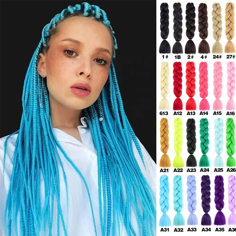 Lihui-cabello trenzado sintético Jumbo de 24 pulgadas, extensión de cabello Jumbo degradado para mujeres, trenzas de cabello DIY, púrpura, rosa,