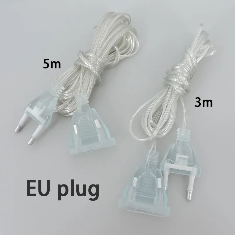 3M/5M EU Plug AC Power Extension Cable Transparent Led Light Wire Extension Cord for Party String Ligh