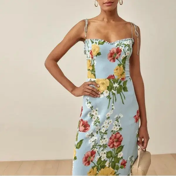 Vestido Halter de Seda Estampada Pure Tag NRef Estilo Vintage de Verão Roupa Feminina Casual Elegante com Estampa Floral e Fo...