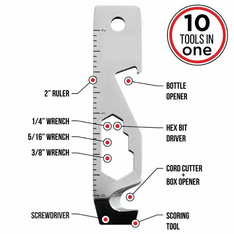 Outil de survie de poche EDC, tournevis de camping, ouvre-bouteille, clé de règle, outils de plein air pour la randonnée et la pêche, 1PC, 10 en 1