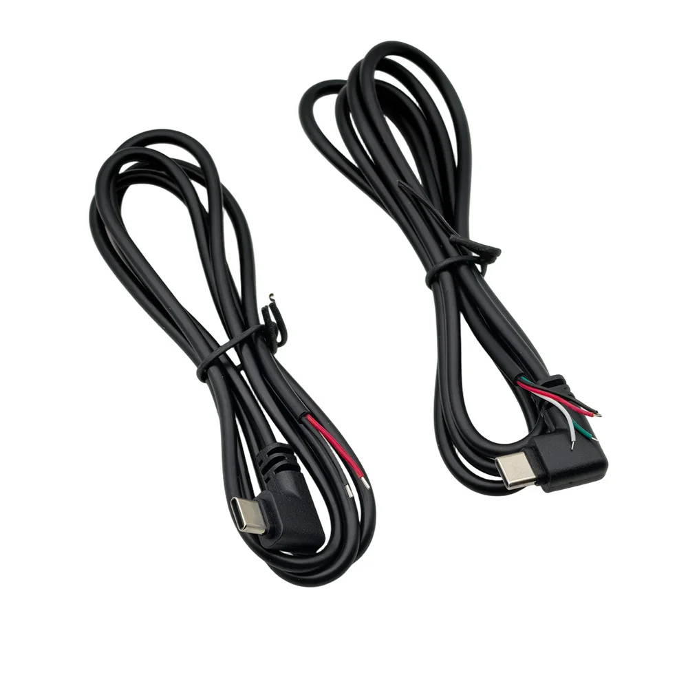 3Pcs 90 Degree USB Type C Male Plug 2/4 Pin to Bare Wire Open End Power Cord 5V USB-C Plug Supply Charging Cable DIY Repair 25CM