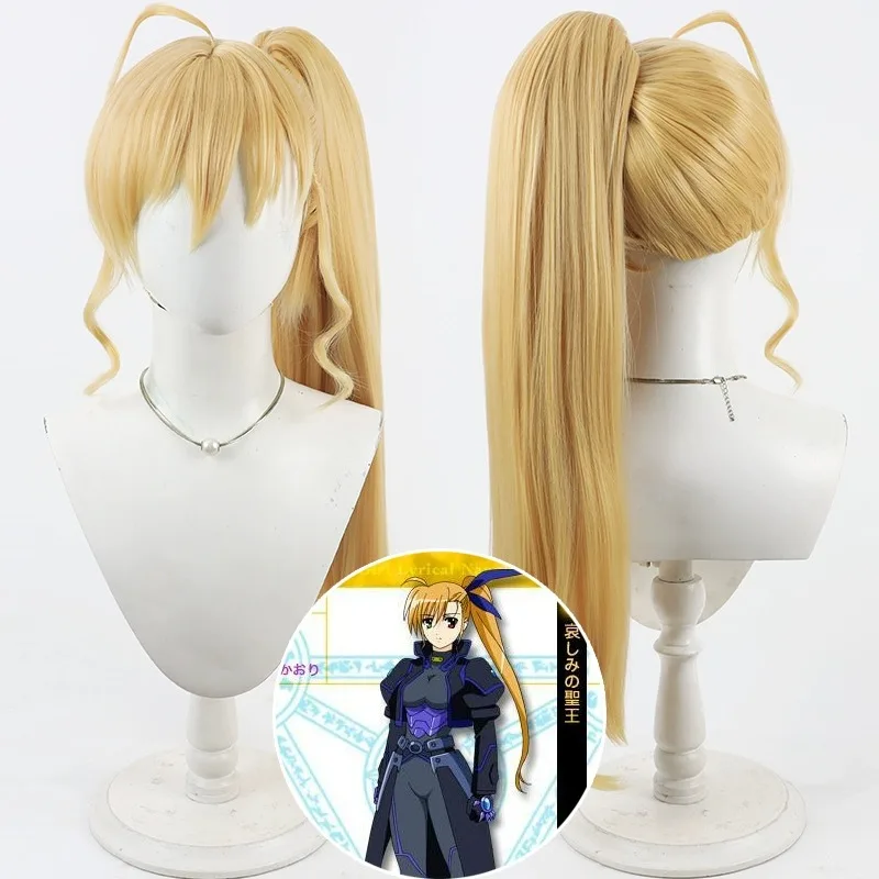 Anime Magical Girl Lyrical Vivio Takamachi Cosplay  Wig Women Girls Halloween Role Play Wigs with 60cm Single Ponytail