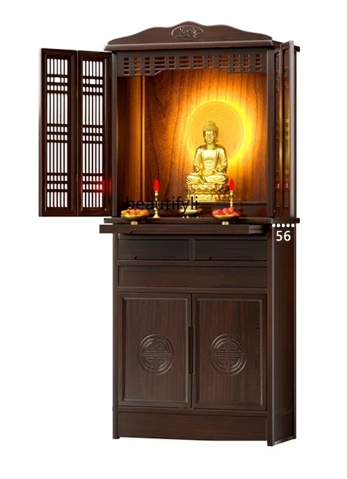 

New Chinese Style Solid Wood with Door Buddha Niche Clothes Closet Home Altar Guanyin Bodhisattva Buddha Cabinet for Table