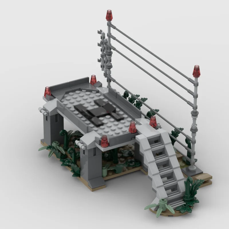 Moc Building Bricks Dino Fence with Helicopter Landing Platform Model Technology Blocks Christmas Toy DIY Assembly Construction