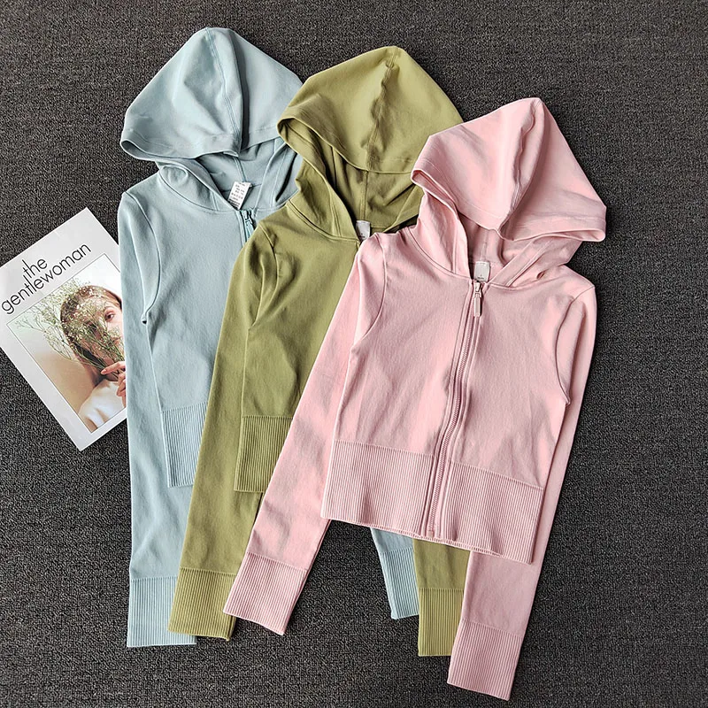 

Slim Fit Hooded Workout Top for Women, Long Sleeve Training Jacket, Quick Dry Yoga Running Zip Up