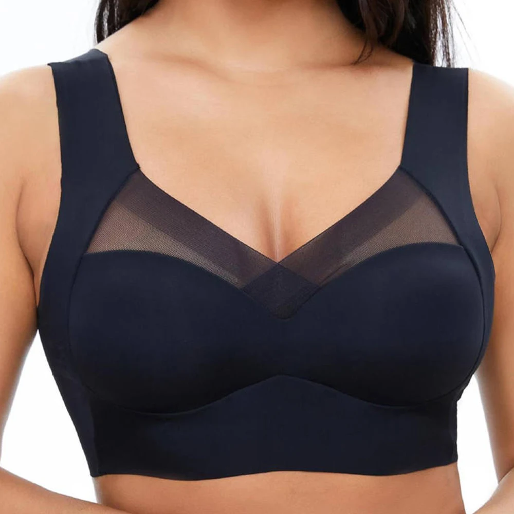 

Plus Size Bra with Anti-Slip and Anti-Sagging Shoulders Without Wire Free Fixed Cup Comfortable Side-Up-Type Underwear Women