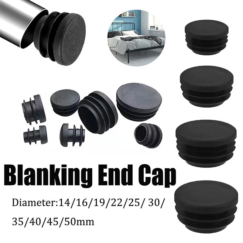 8 Buah Tutup Blanking Ujung Pipa Bung Tabung Masukkan Steker Kursi Furnitur Hitam Bulat 14/16/19/22/25/30/35/40/45/50Mm