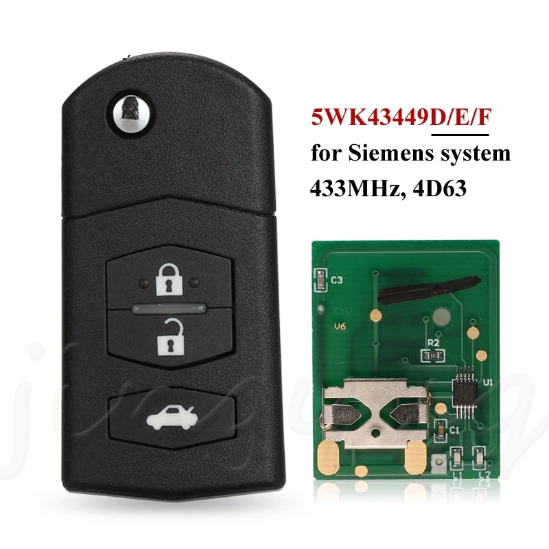 

jingyuqin 3BTN Flip Car Remote Key Fob For Mazda 5WK43449D /5WK43449E /5WK43449F 433MHz M2 Demio M3 Axela M5 Premacy M6 Atenza