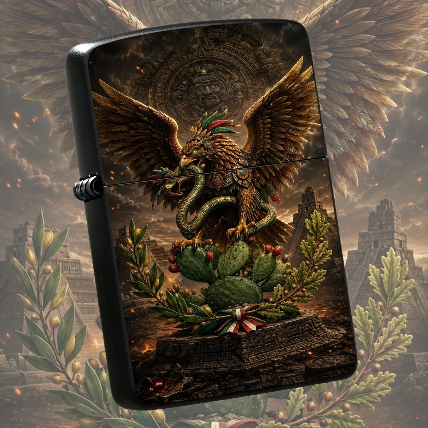 Aztec Civilization Themed Lighter, Mexican Myth Holding Snake Classic Pattern, Retro Mayan Totem Portable Igniter, Full Scene Use For Outdoor Daily Gifting Collection, Exotic Cultural Creative Practical Item A Humorous And Interesting Light
