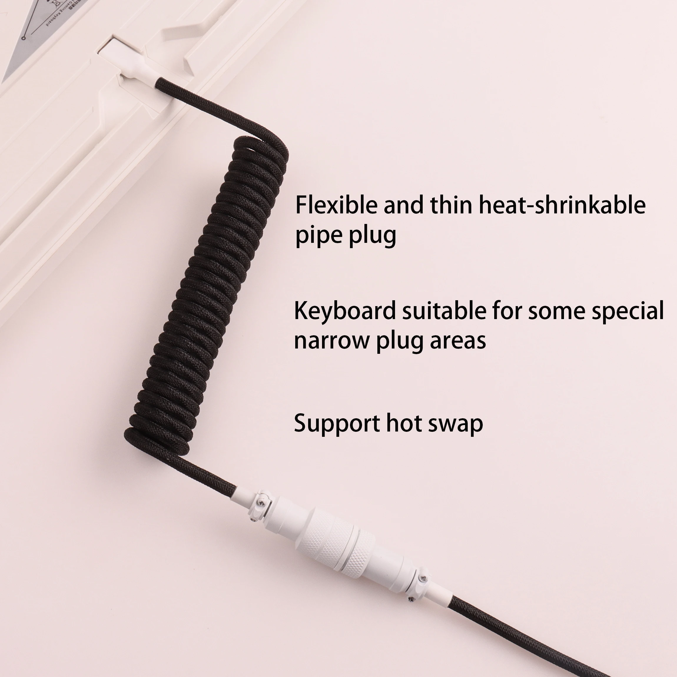 LANO Coiled Cable Type C Keyboard 1.5Meter Mechanical Keyboard Data Cable Wite Aviator Connector Suitable For Accessory Matching