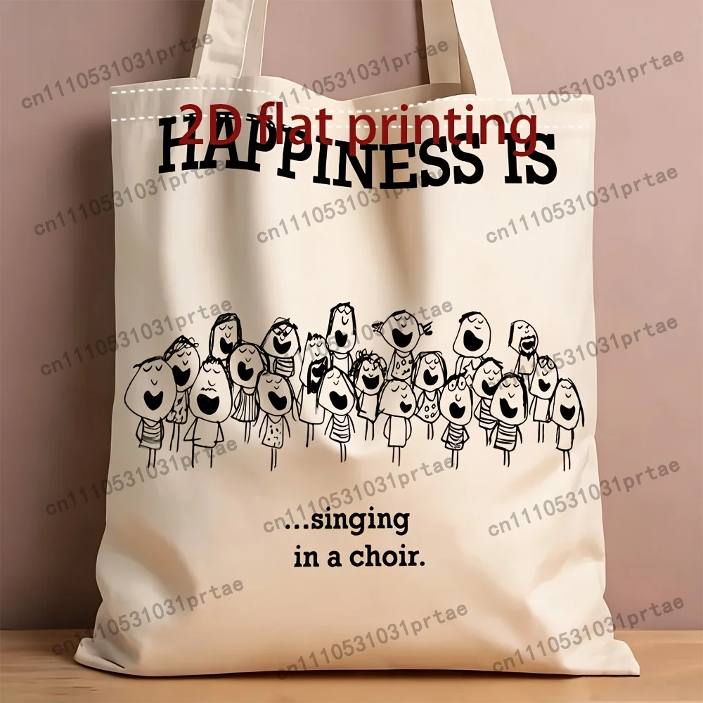 1pc Unisex Tote Bag / Shoulder Bag - 2D Flat Happy Choir Print - Daily Storage for Music Lovers, Music Festival Theme Gift - Can