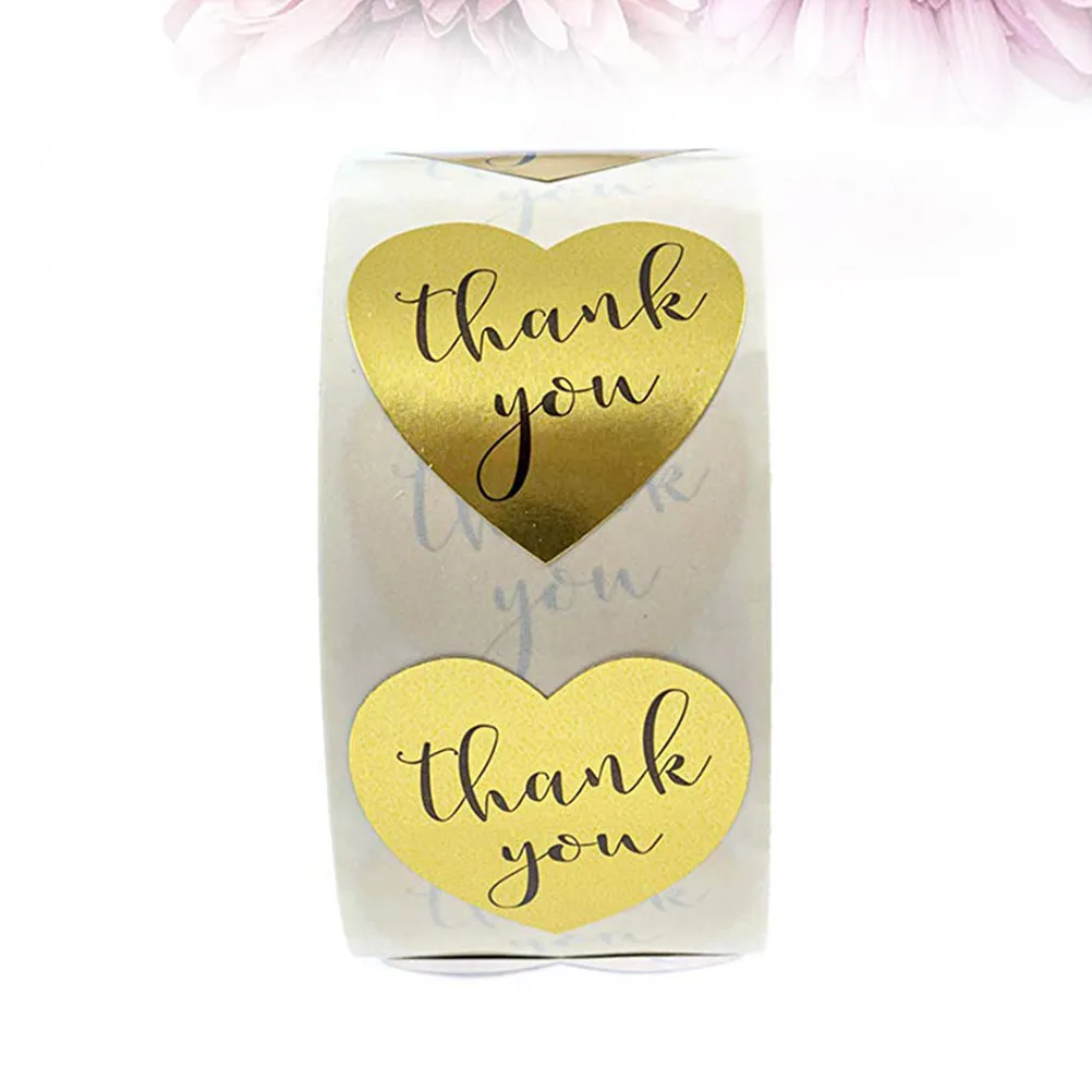 

500Pcs Golden Heart Thank You Stickers Self-Adhesive Strong Adhesive DIY Packing Labels for Candy Biscuit Bags Gift Wrapping