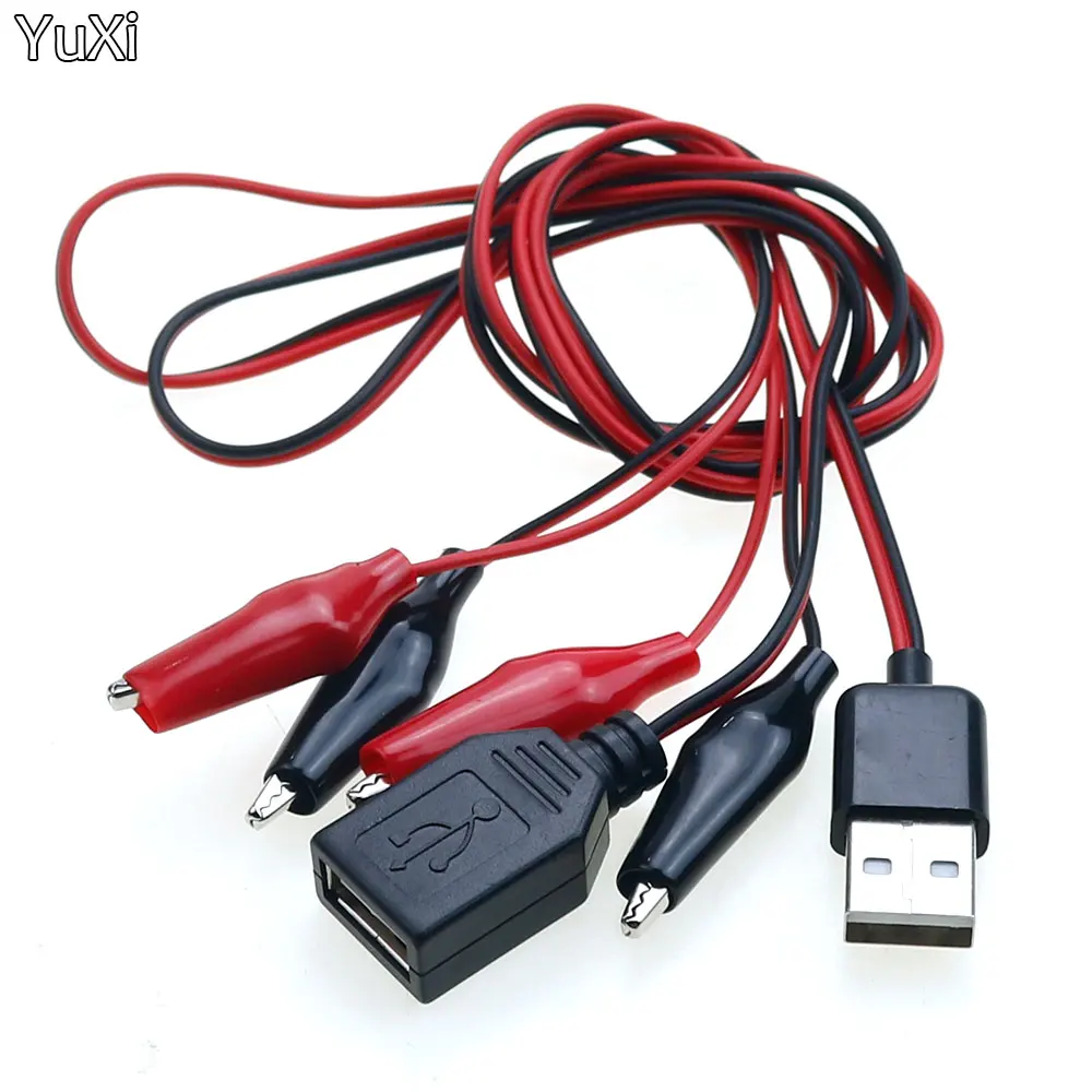 

USB Female Connector to Alligator Test Clips Clamp to USB Male Connector Power Supply Adapter Wire Cable Red and Black