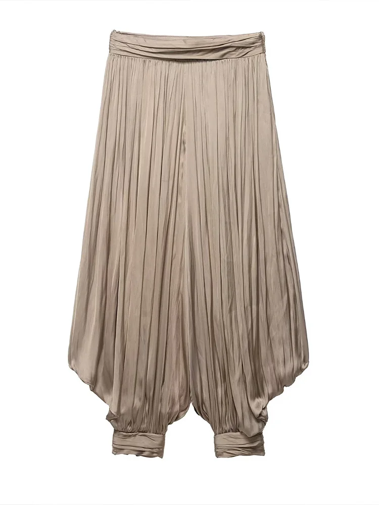 

HH Women New Vintage Pleated Solid Loose Wide Leg Trousers Female Spring Fashion Slim High Street Casual Temperament Long Pants