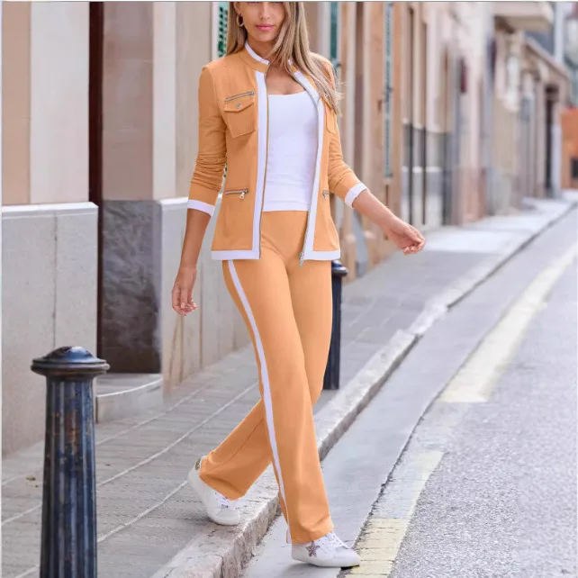 Primavera e autunno Cross border Amazon Fashion Leisure Set per il tempo libero con blocchi di colore Abbigliamento da donna