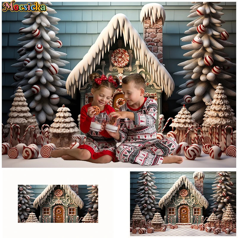 Winter Christmas Castle Ice Cream House Photography Backdrop Kids Portrait Cake Smash Backgrounds  Xmas Tree Snow Cookie Toy image 4
