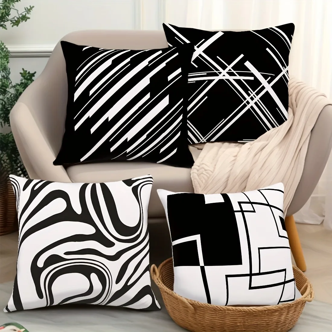Line Geometric Decorative Pillow Cover Super Soft Polyester Material Living Room Sofa Back Car Pillow Cover Home Decoration