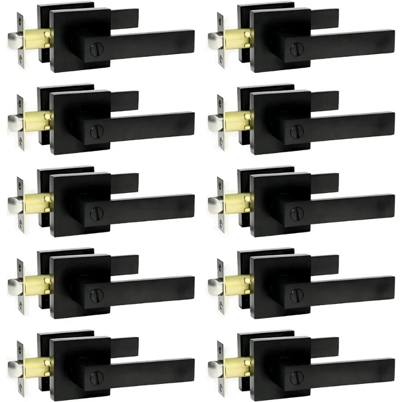 مقابض رافعة الباب الداخلي، قفل حمام لغرفة النوم، أسود غير لامع، وردي مربع #1