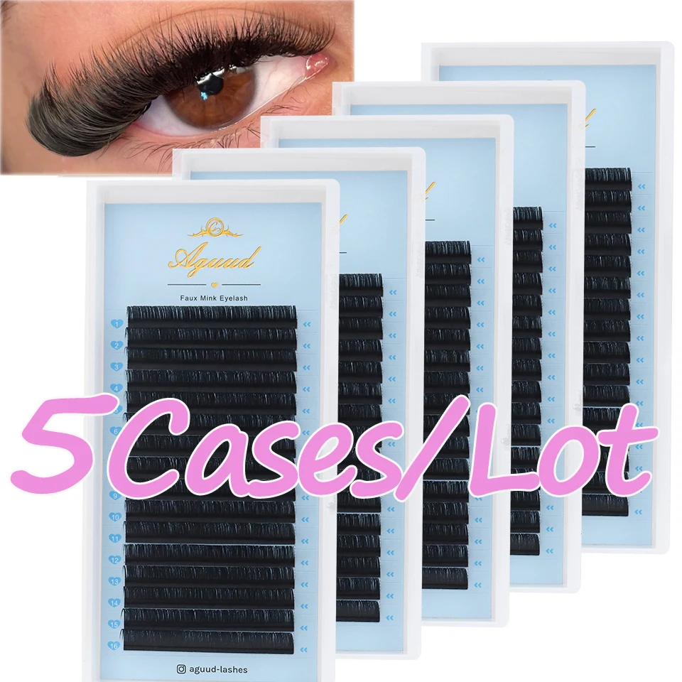 

Aguud 5cases/lot Matte Black Individual Eyelash Extension Premium Faux Mink Natural Soft Mega Volume Classic Lashes Makeup Cilia