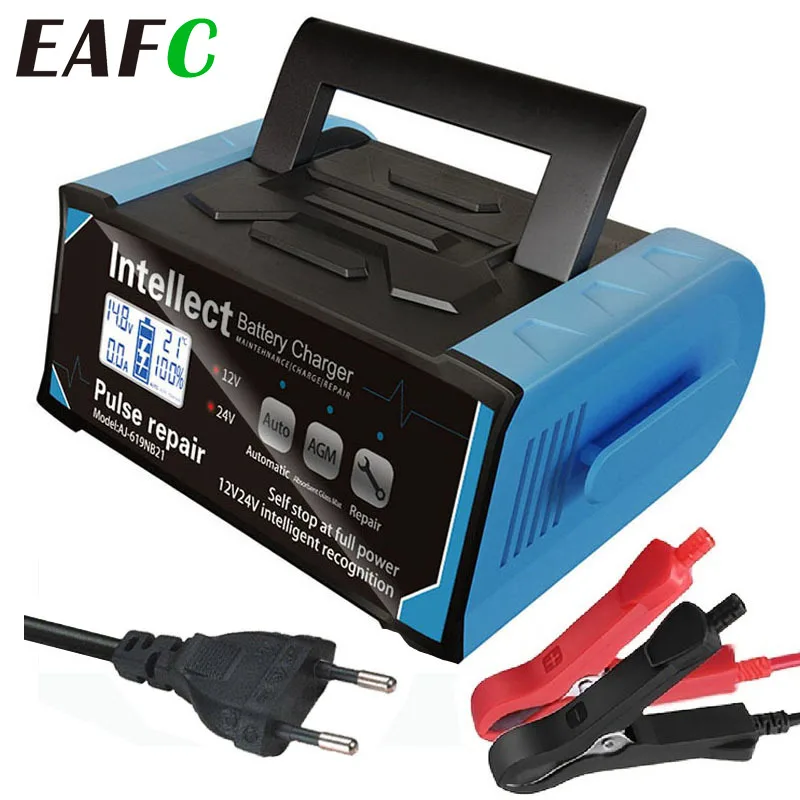 EAFC 12V-24V Smart Car Battery Charger High Power 210W Quick Charge Digital Display Pulse Repair Charger for Lead-Acid AGM GEL